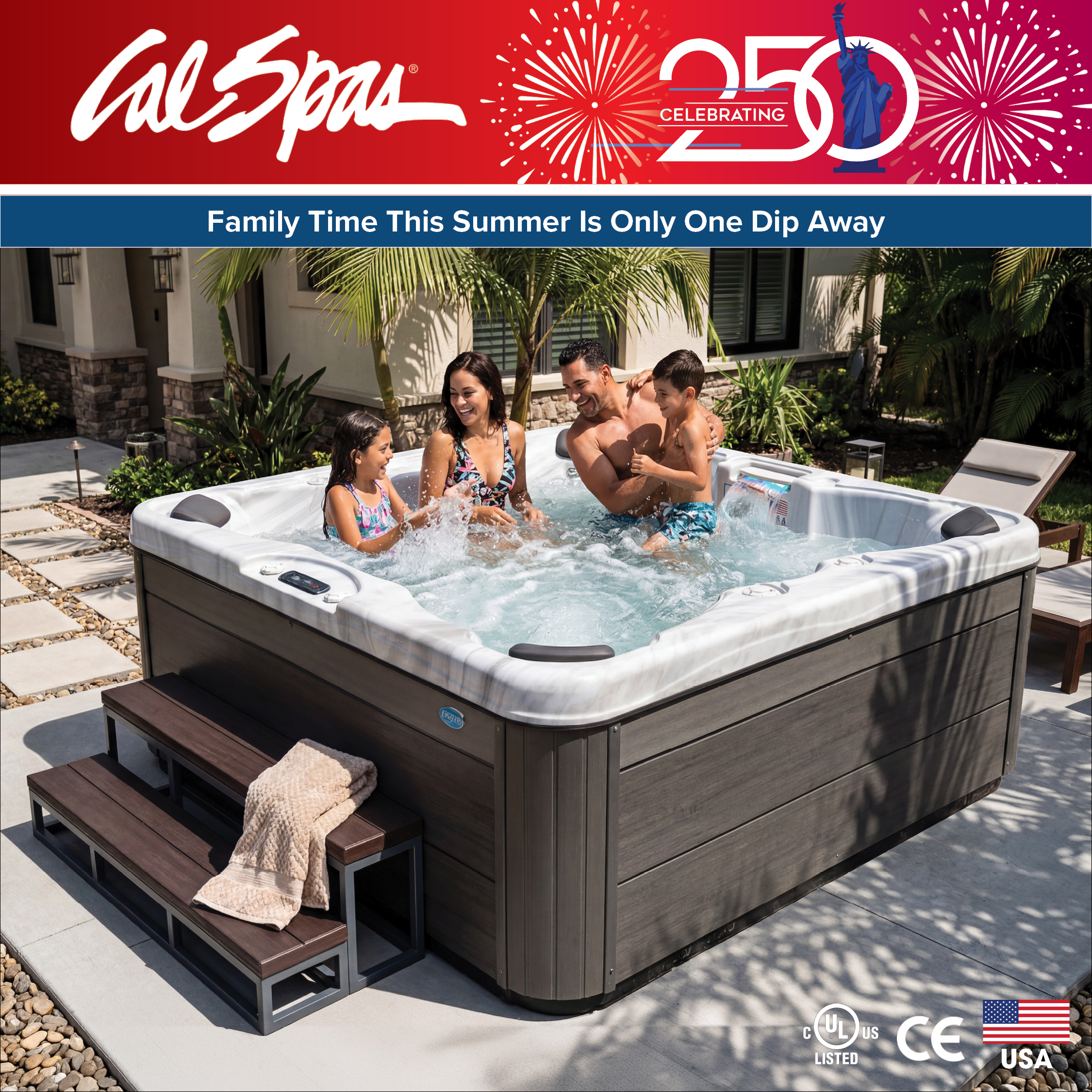 Calspas hot tub being used in a family setting - Compton